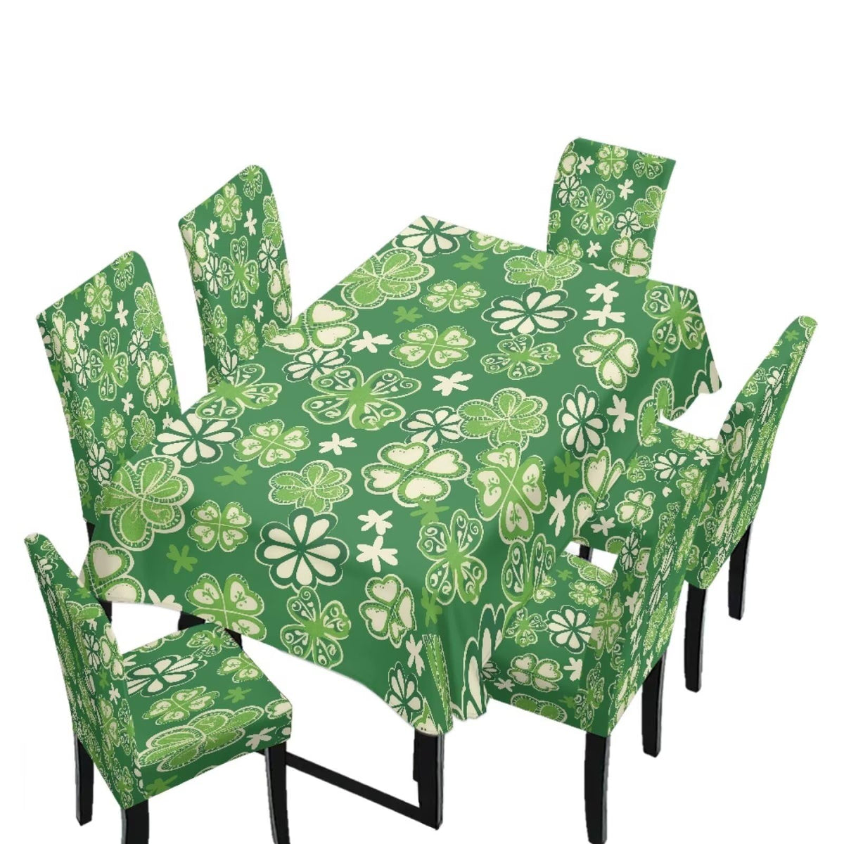 Stretch Dining Table Cloth and Chair Covers Set, 4 Seater Table Cover Anti-Wrinkle Parsons Chair Slipcovers Machine Washable Seat Protector for St. Patrick's Day Decor, Green Shamrock