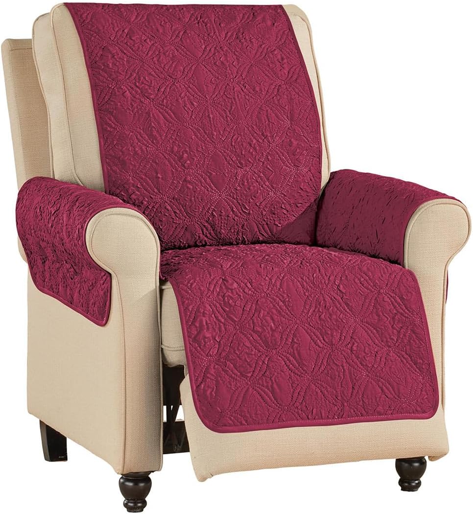 Collections Etc Embossed Ogee Pattern Quilted Furniture Cover Burgundy Loveseat