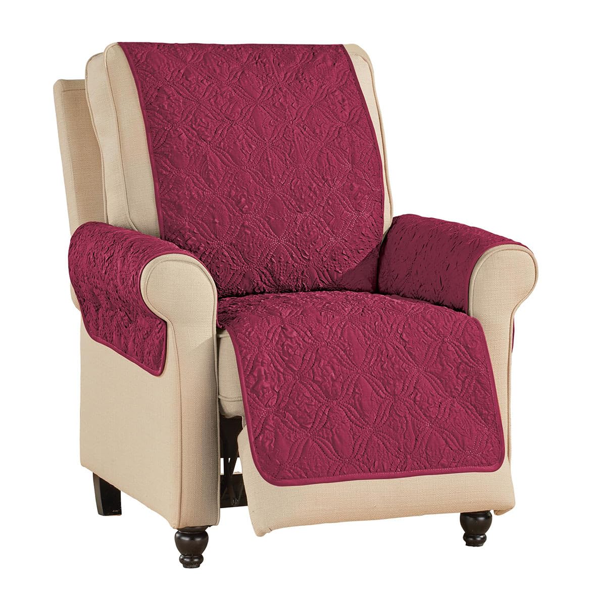 Collections Etc Embossed Ogee Pattern Quilted Furniture Cover Burgundy Loveseat