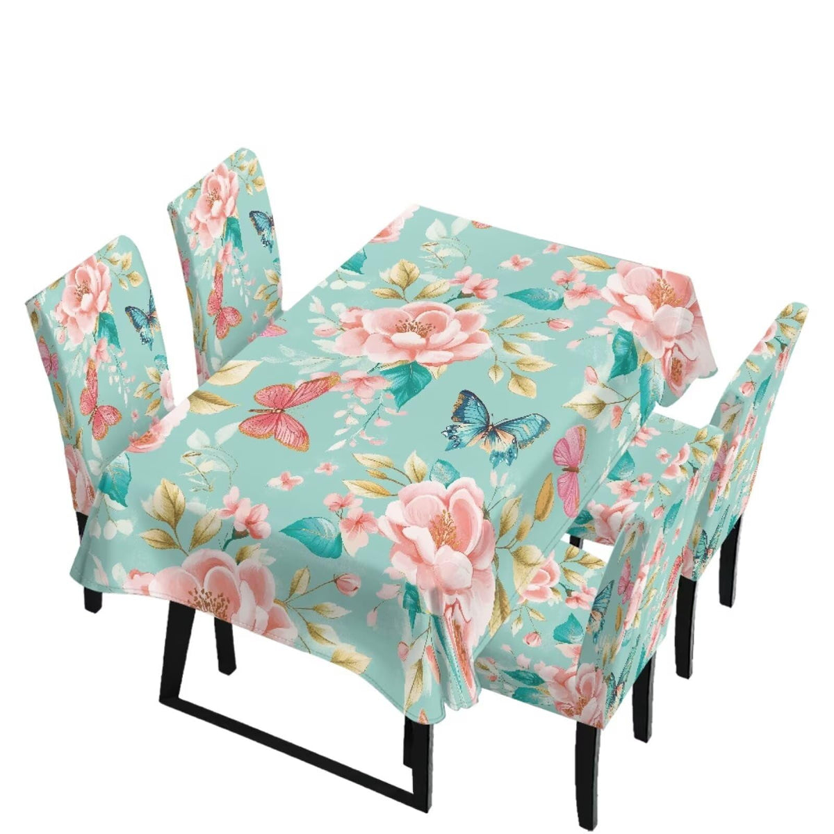 5 Pack Dining Room Chair Cover Set and Table Cloth Rectangle, Dust Proof Machine Washable Tablecloths Comfortable Chair Seat Slipcovers for Restaurant Decor, Abstract Fluid Marble