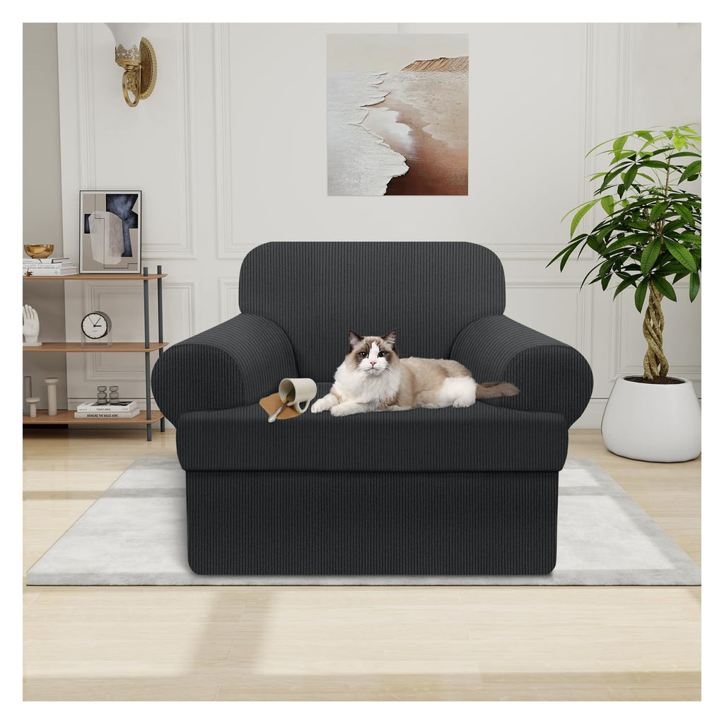 100% WaterproofLoveseat Cover 3-Piece Set Striped Loveseat Slipcovers for 2 Cushion Couch Sofa Covers with TPU Leakproof Bottom Stretch Couch Protector Pet Proof - Loveseat, Navy