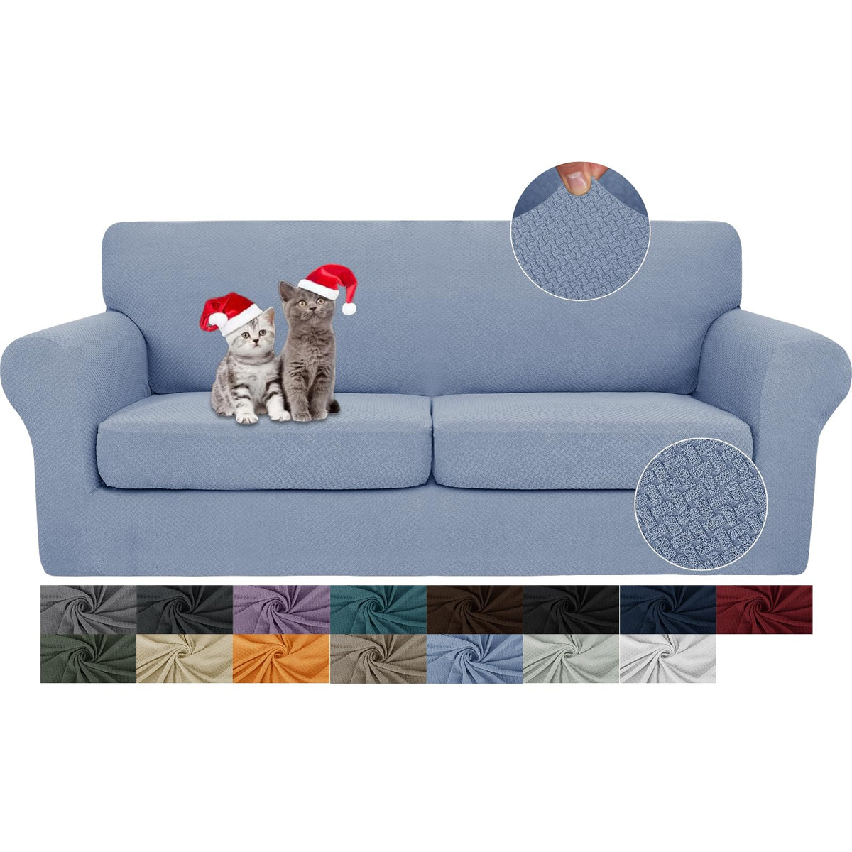 JIVINER 3 Pieces Stretch Couch Covers for 2 Cushion Couch Fitted Thick Loveseat Sofa Slipcover with 2 Seat Cushion Covers for Living Room Pet Dogs (Loveseat, Off White)