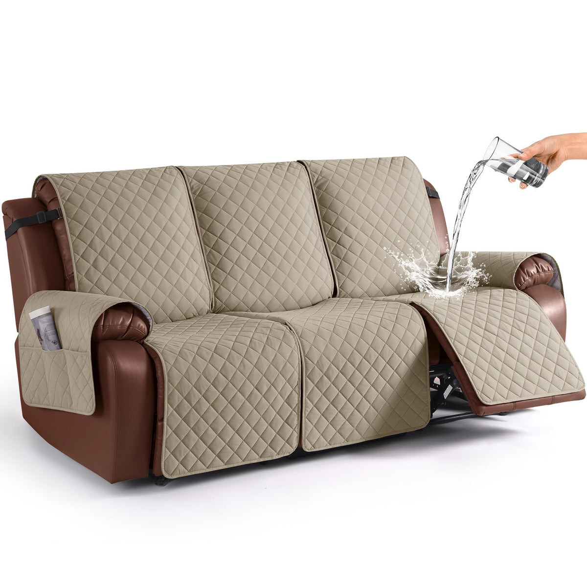 KinCam Waterproof Loveseat Recliner Covers Washable, 2 Seater, Light Gray