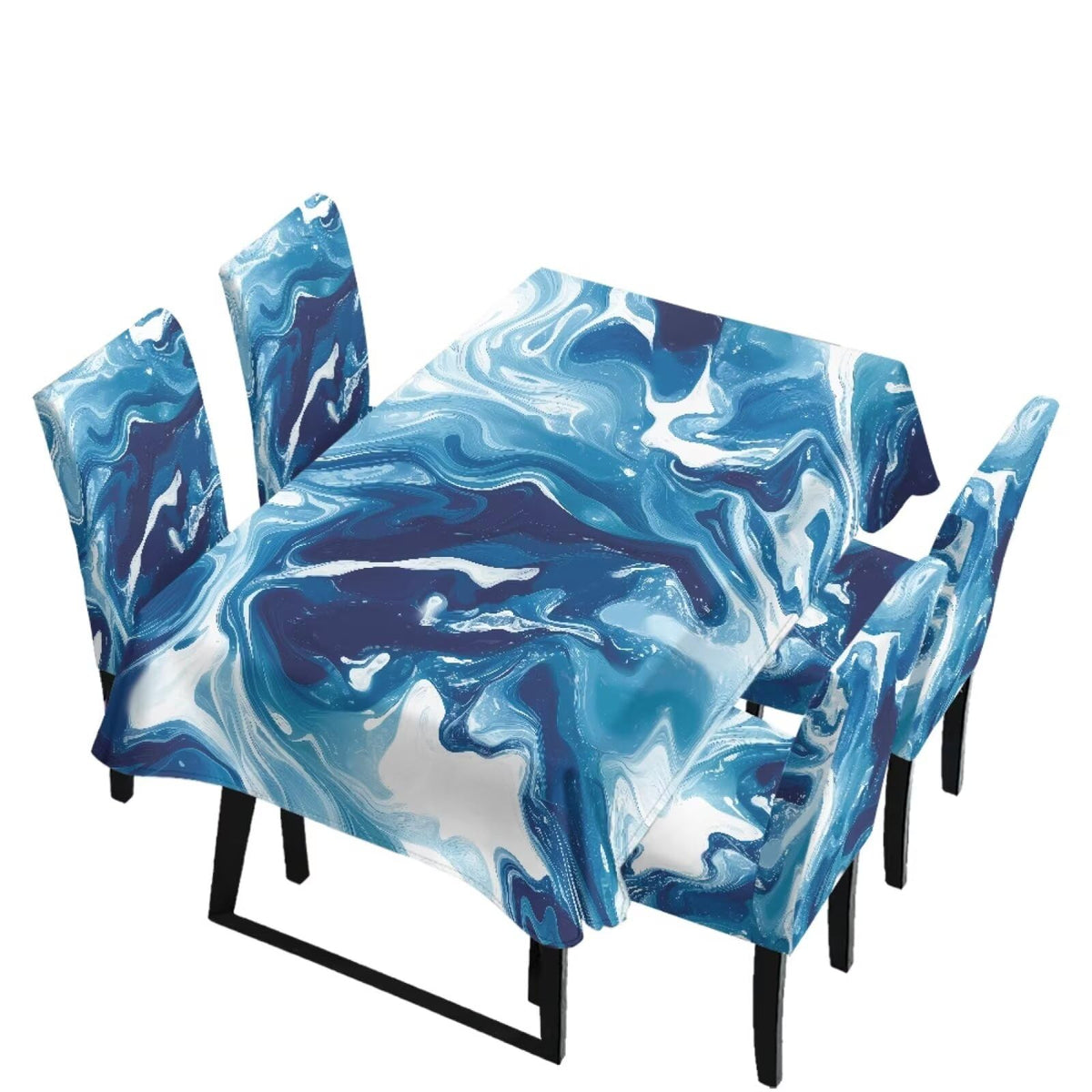 5 Pack Dining Table Cloth Rectangle 4 Seater Includes Kitchen Chair Covers, Stretch Seat Covers for Dining Chairs Anti-dust Washable Table Protector, Tribe Aztec Geometry Print