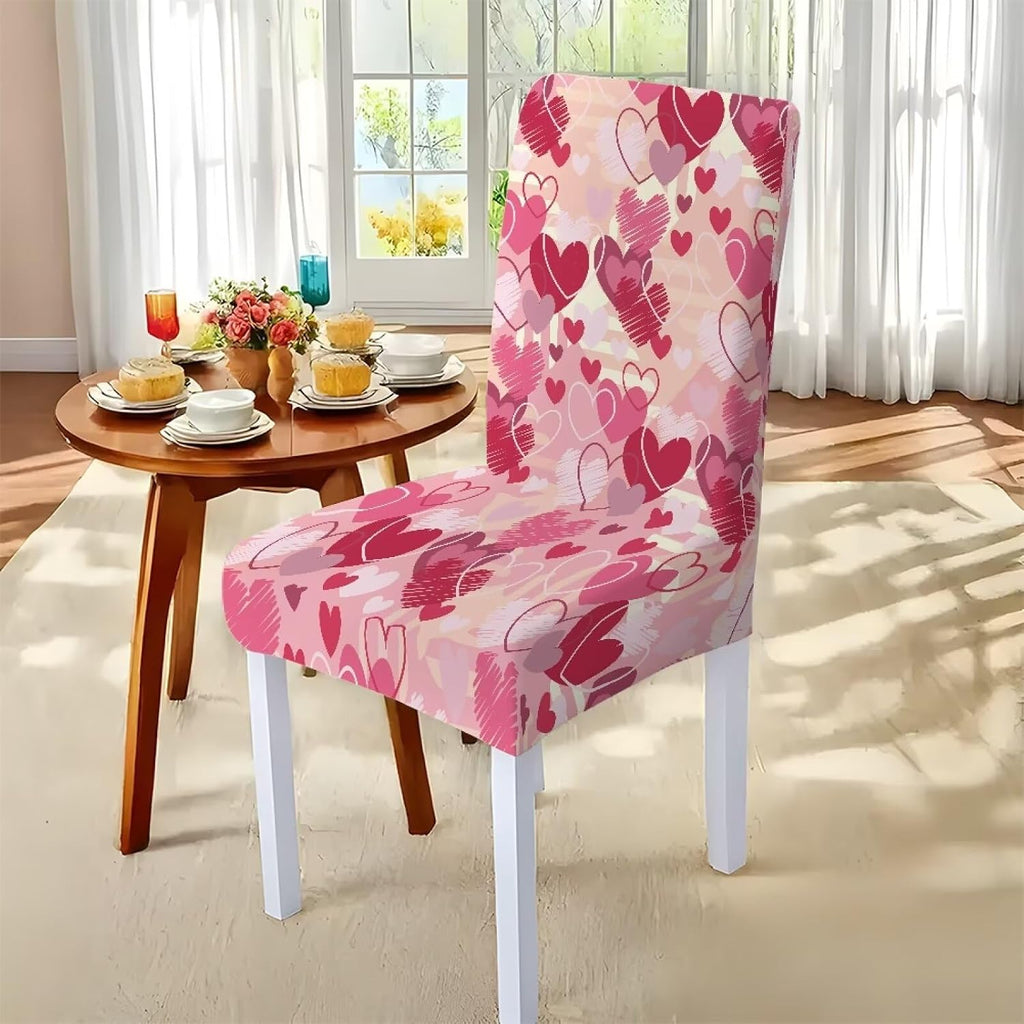 ZDCUSTOM Valentines Table Cloth and Chair Cover Set of 4 Romantic Tablecloths Rectangular Pink Chair Covers for Dining Chairs Stain Resistant Decoration