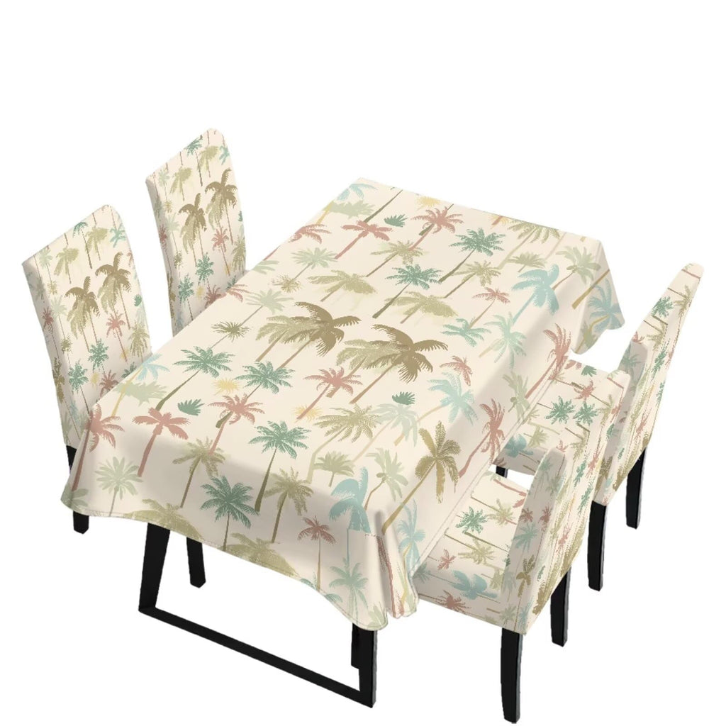 Table Cloth Rectangle Table Set of 7 Include Dining Chair Covers and Tablecloths for Dining Room Kitchen Banquet, Anti-Scratch Chair Seat Cover, Fluid Marble Print Green Gold Brown
