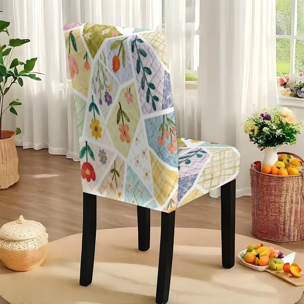 5 Pcs Table Cover Chair Covers Set Coloful Floral Dustproof Kitchen Seat Covers Set of 4 with Table Cover for Home Decor Soft Furniture Protector for Wedding Party Banquet