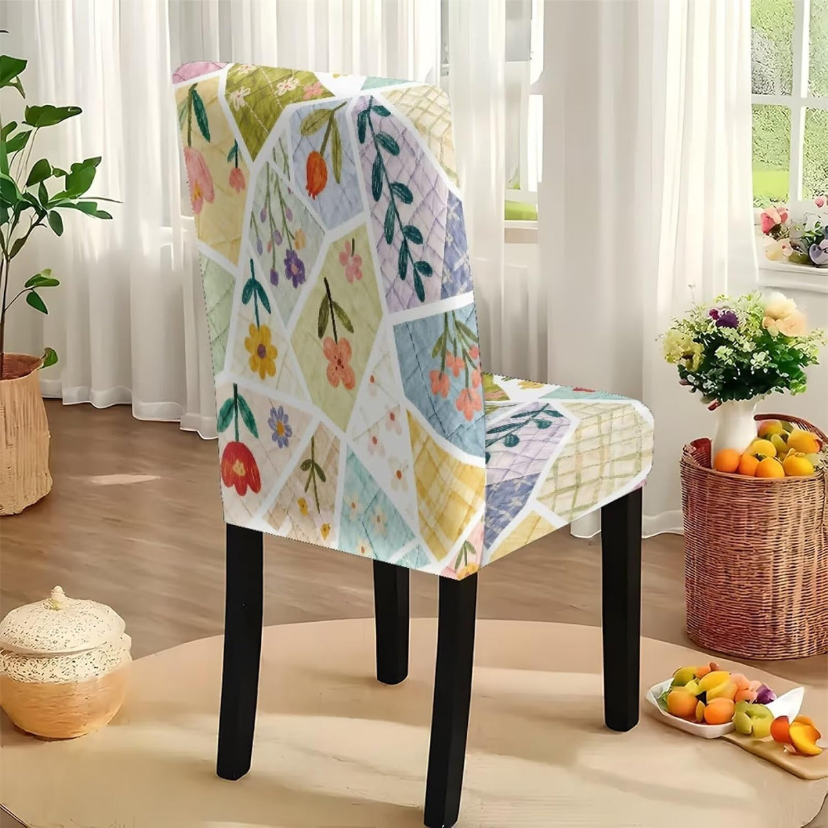 5 Pcs Table Cover Chair Covers Set Coloful Floral Dustproof Kitchen Seat Covers Set of 4 with Table Cover for Home Decor Soft Furniture Protector for Wedding Party Banquet