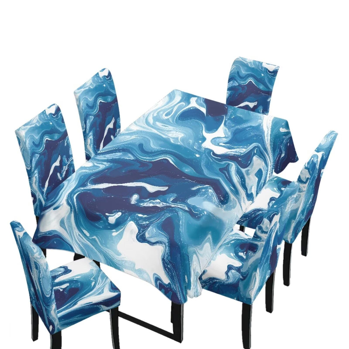 5 Pack Dining Table Cloth Rectangle 4 Seater Includes Kitchen Chair Covers, Stretch Seat Covers for Dining Chairs Anti-dust Washable Table Protector, Tribe Aztec Geometry Print