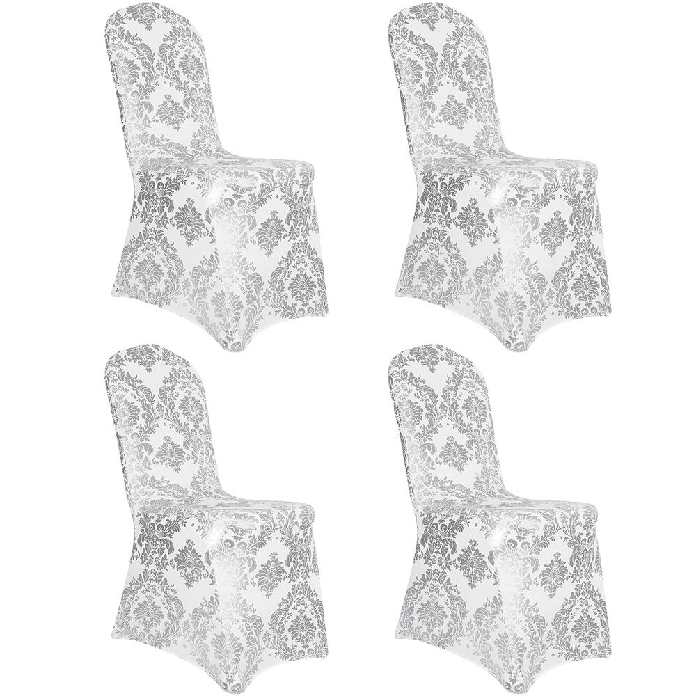Gold Chair Covers Foil Floral Print, Stretch Fit, 1 Pack
