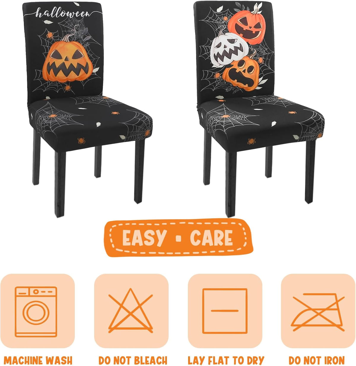 Halloween Chair Covers Set of 4 Pumpkin Ghost Spider Parsons Slipcovers