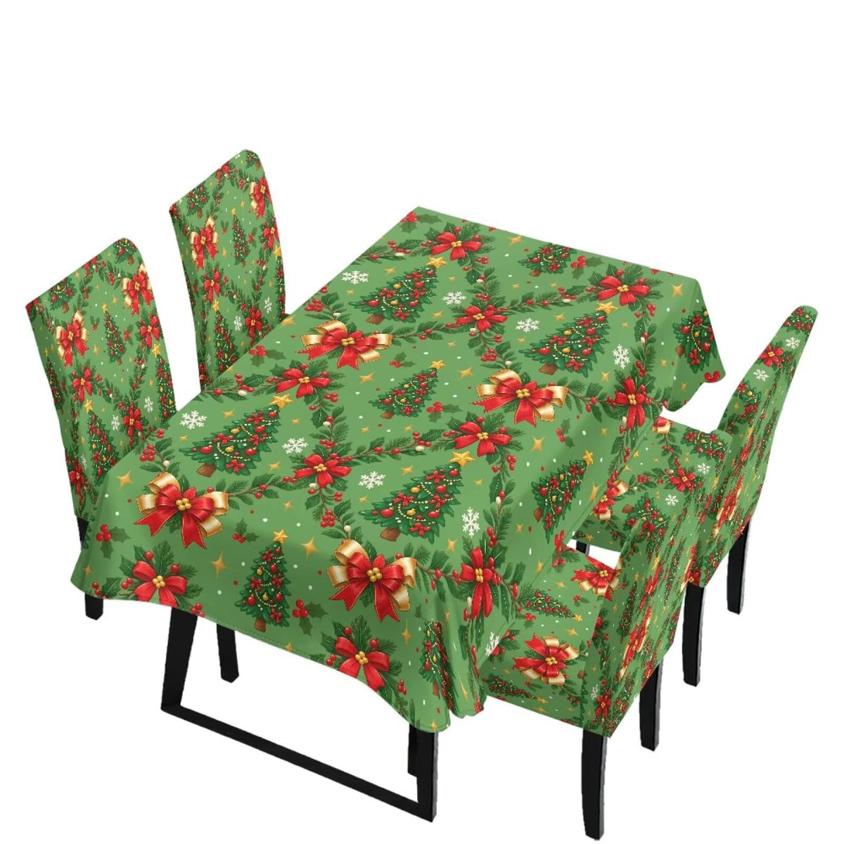 Poinsettia Dining Table & Chair Cover Set for Christmas, Stretch