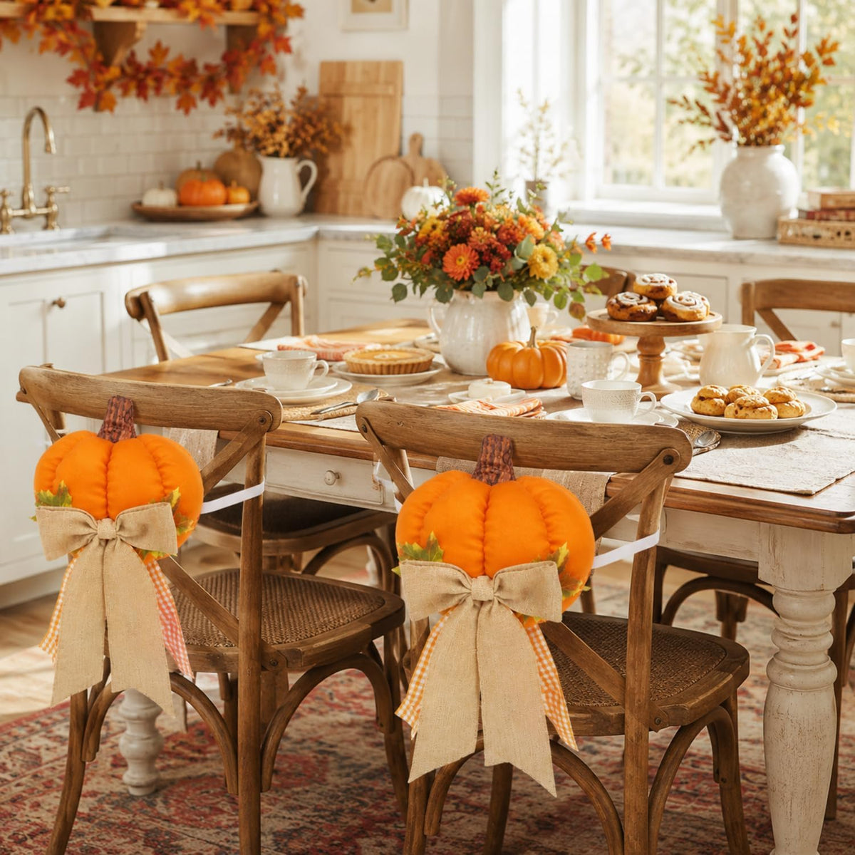 Honeydak 3D Fall Chair Covers Set of 4 Pumpkin Chair Back Covers