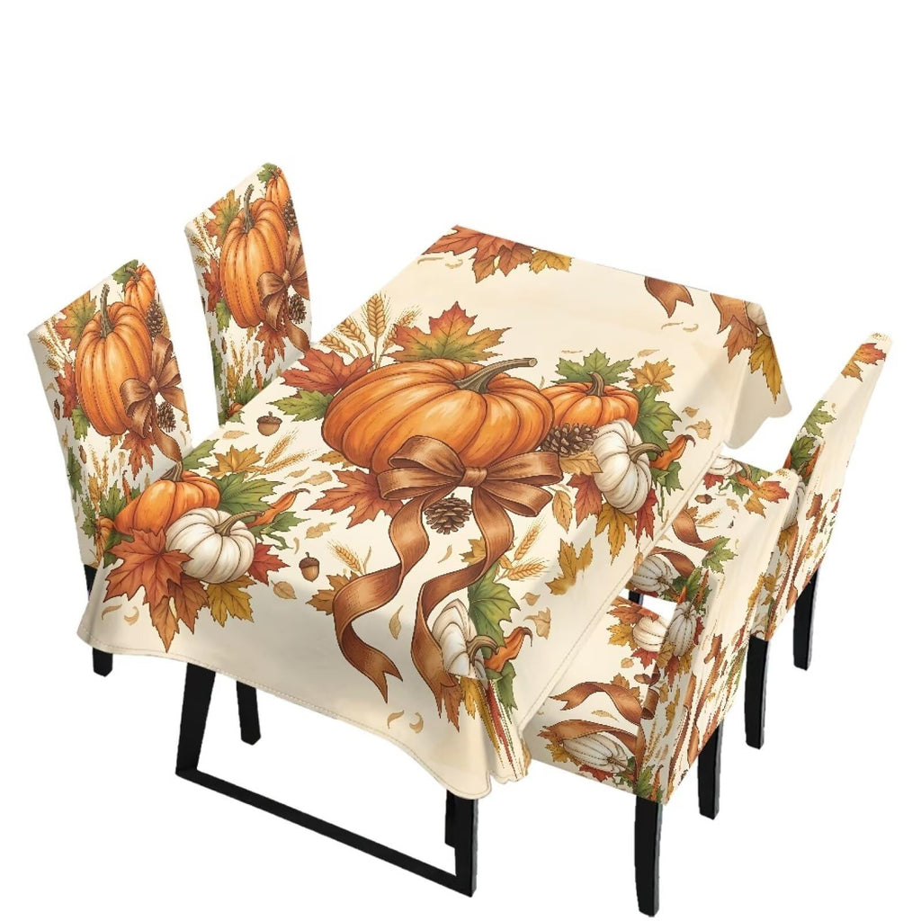 Thanksgiving Rectangle Table Cloth with Dining Chair Cover
