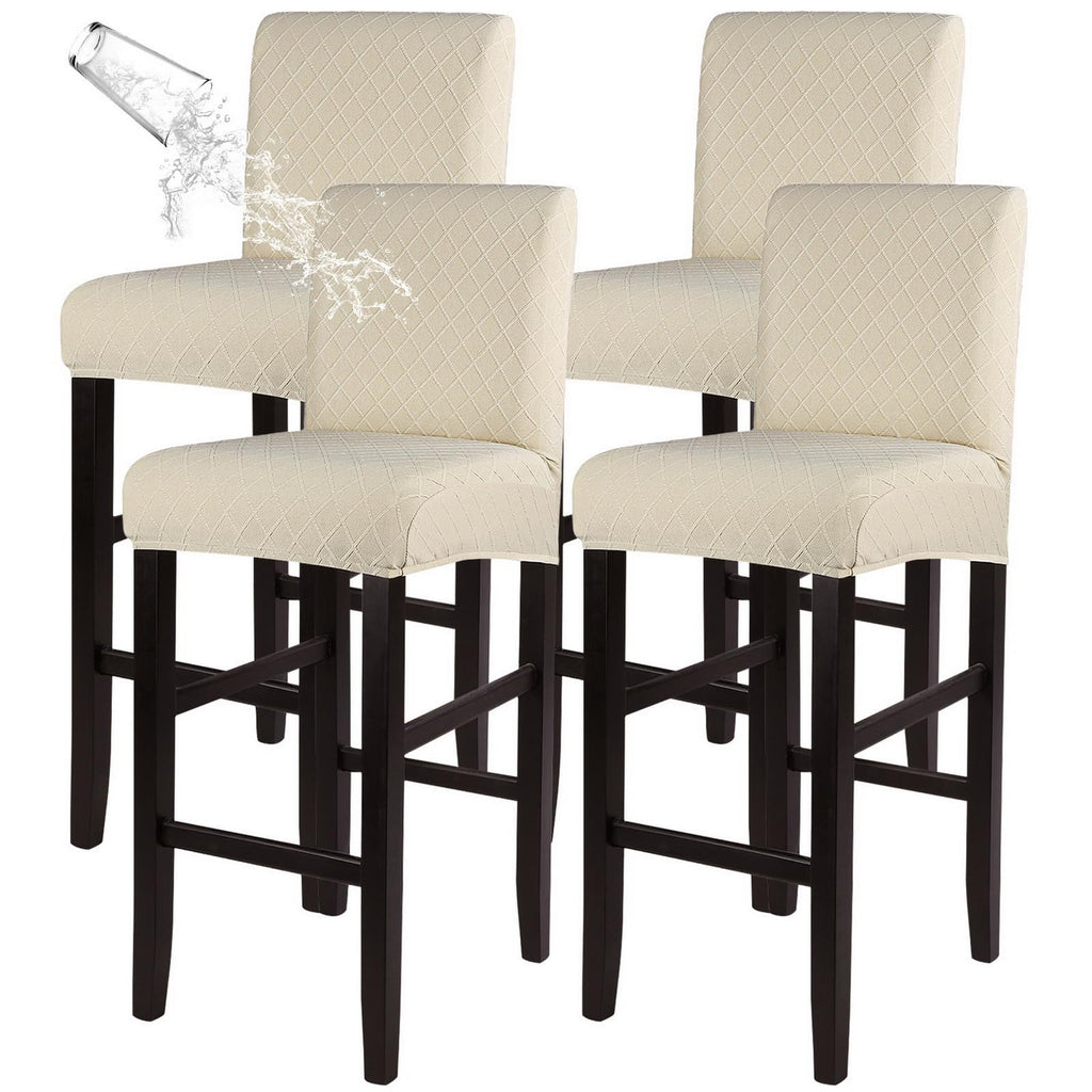 SearchI Bar Stool Covers Set of 4, Stretch Washable Barstool Seat Covers, Counter Height Chair Covers for Kitchen Dining Room Cafe (Beige Linen-Look Print)