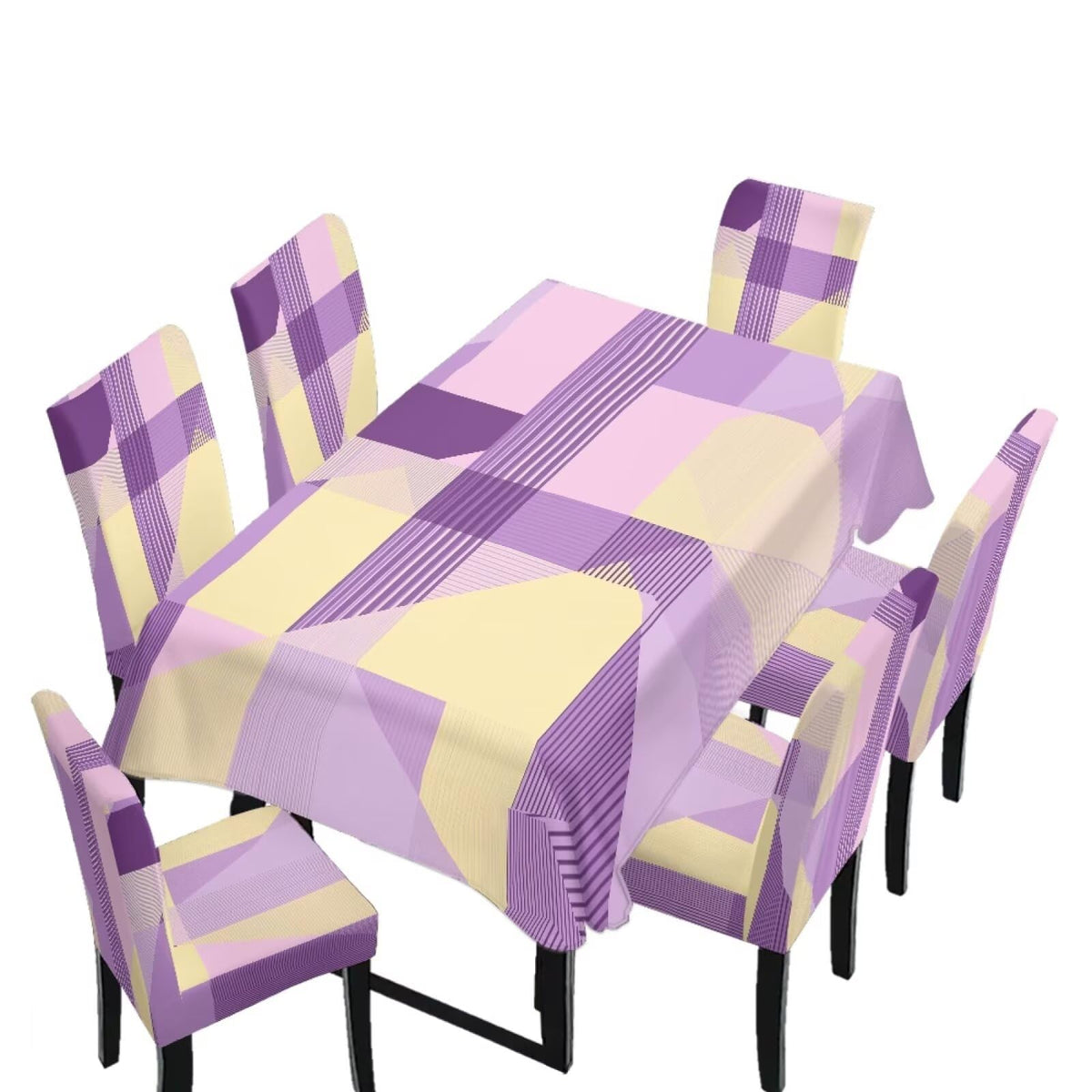 Polynesia Dining Room Chair Cover with Tablecloths 5 Pack, Scratch-Resistant Washable Parsons Chair Slipcovers Removable Table Cloth for Kitchen, Plumeria Floral Monstera Leaf Print Blue