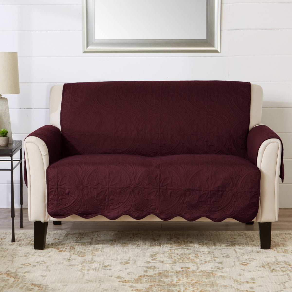 Great Bay Home Reversible Patchwork Sofa Cover - Washable Slipcover Furniture Protector with Elastic Straps - Perfect for Kids & Pets - Box-Stitched Detail (Taupe)