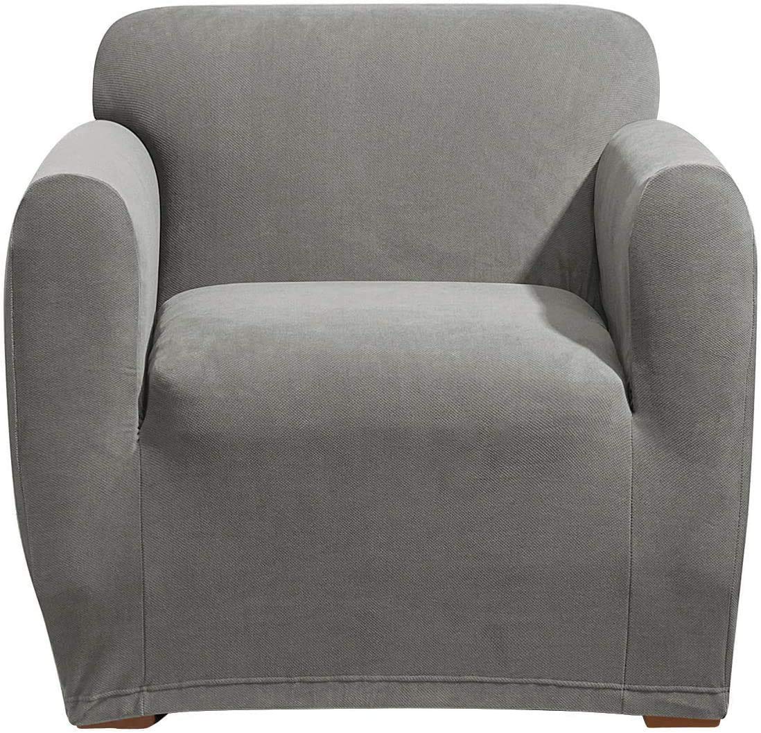 SureFit Form Fit Stretch Morgan Loveseat Slipcover - One Piece Polyester/Spandex Elastic Slipcover, Machine Washable (Loveseat Box Cushion, Ivory Color)