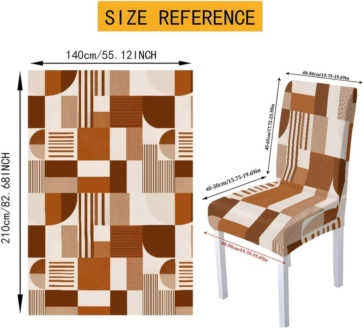 Dining Seat Slipcovers Set of 7 Includes Tablecloths, Removable Dining Room Chair Covers Stain Resistant Table Protector for Home Restaurant, Light Brown Beige Geometry Patchwork