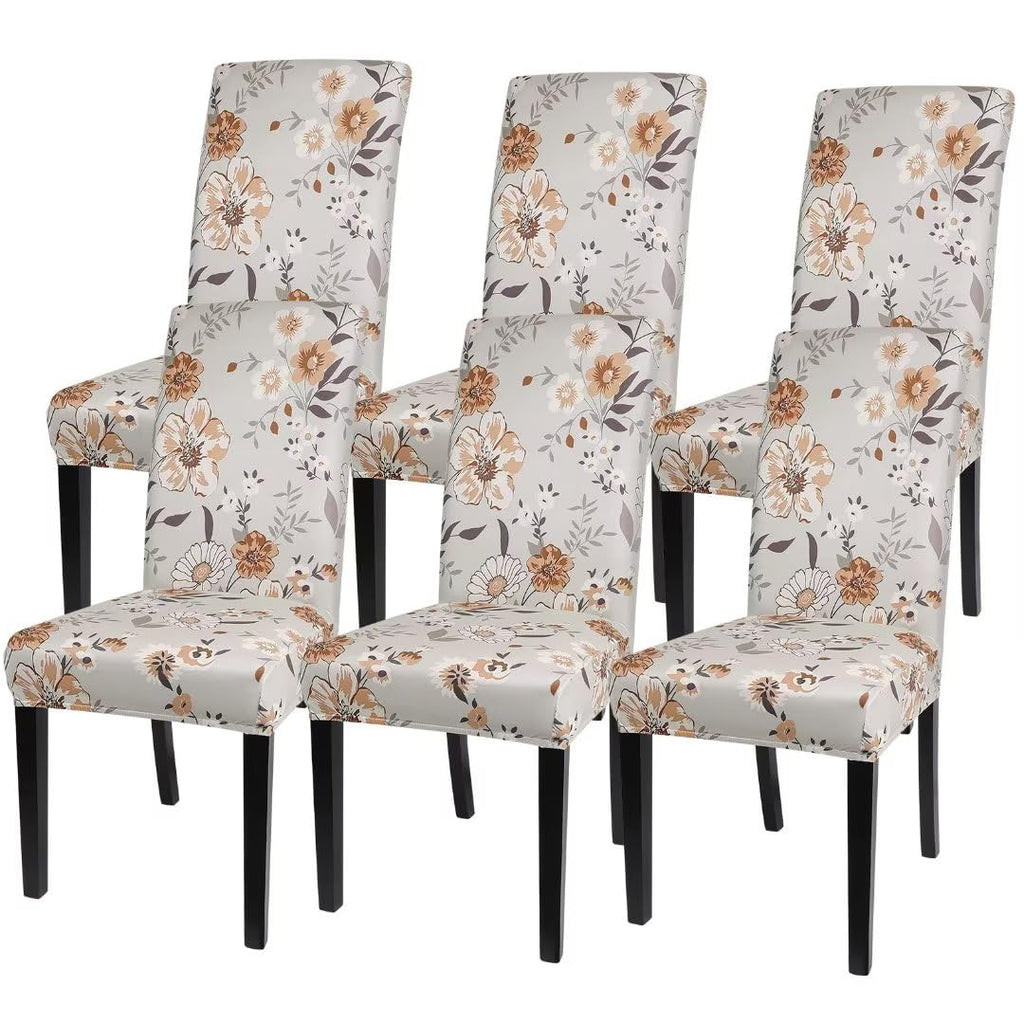 SearchI Chair Covers Slipcovers Set of 4, Spandex Super Fit Stretch Removable Washable Kitchen Parsons Protector for Dining Room,Hotel,Ceremony,Beige+Flowers