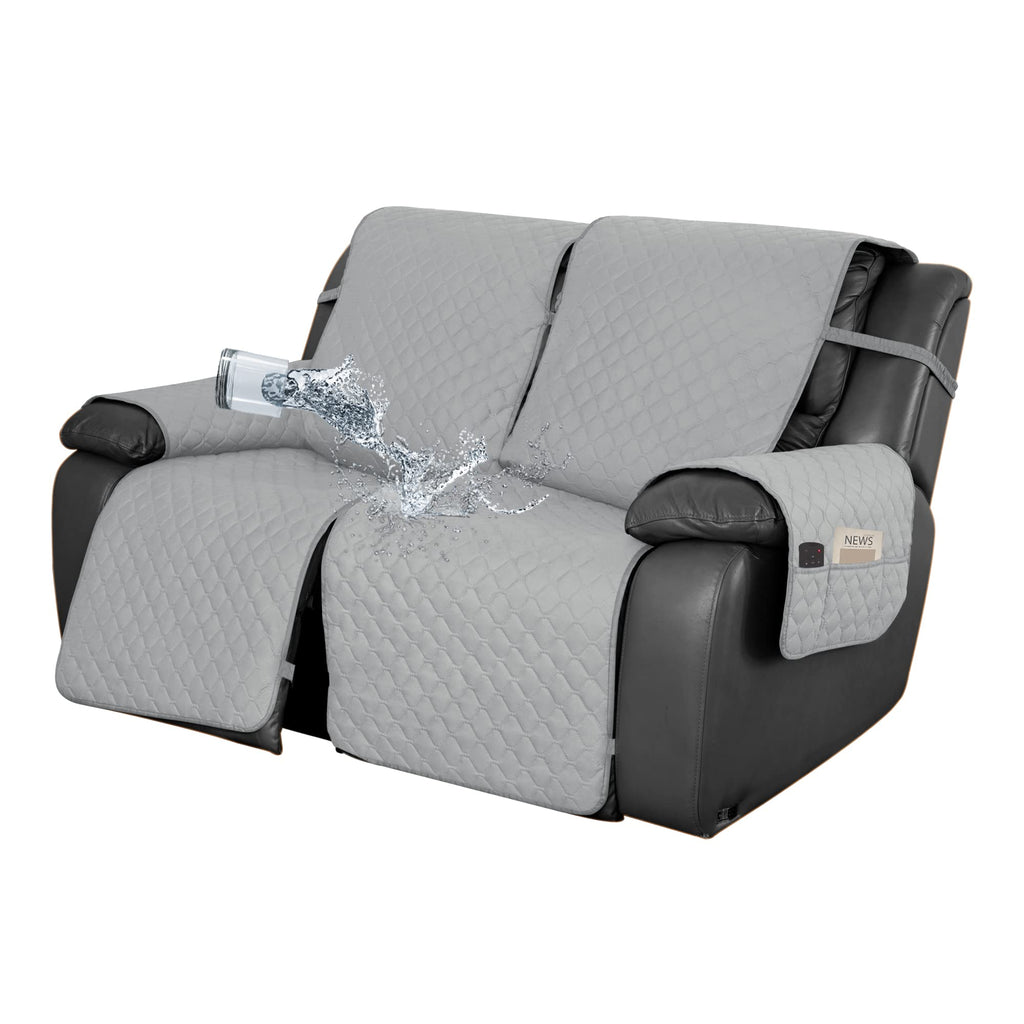 Easy-Going Waterproof Recliner Loveseat Sofa Cover with Pocket, 1-Piece Reversible Couch Cover for 2 Seat Recliner, Protector with Elastic Straps for Pets(Recliner Loveseat, Gray/Light Gray)