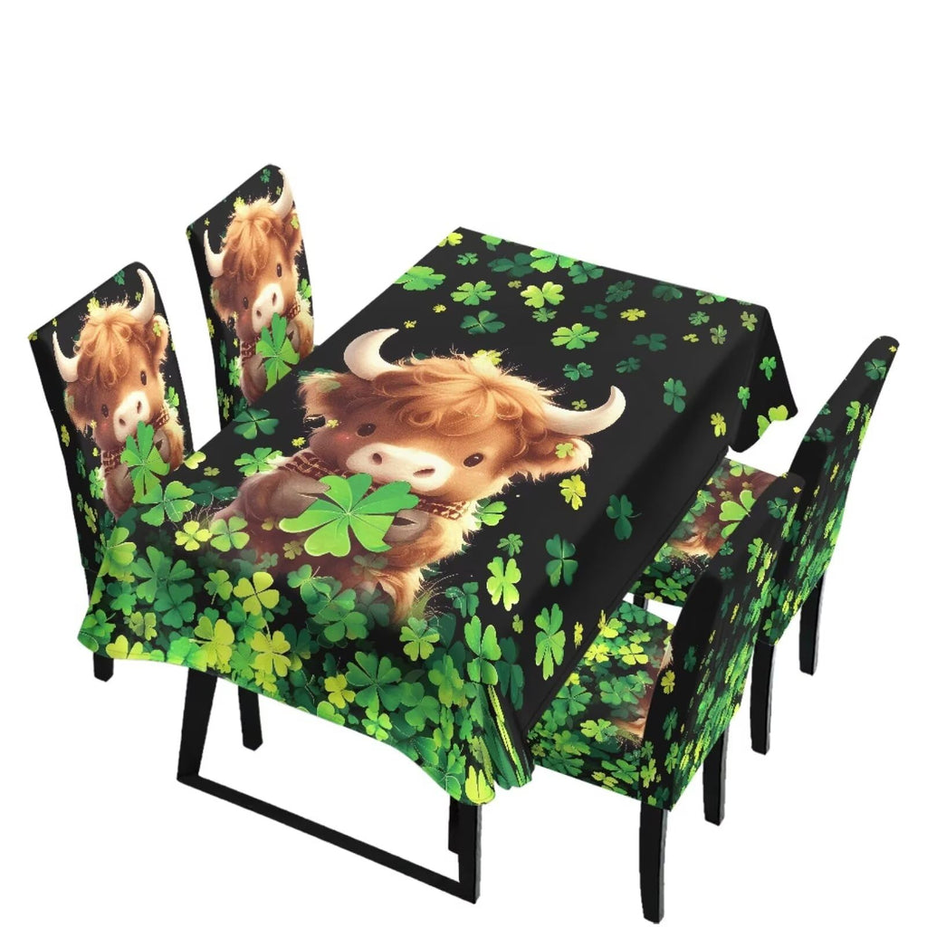 Easter Table Cloth Rectangle Table Set of 7 Include Kitchen Chair Covers and Tablecloths for Dining Room Banquet, Chair Seat Protector Cover, Easter Egg Bunny Floral Print Yellow