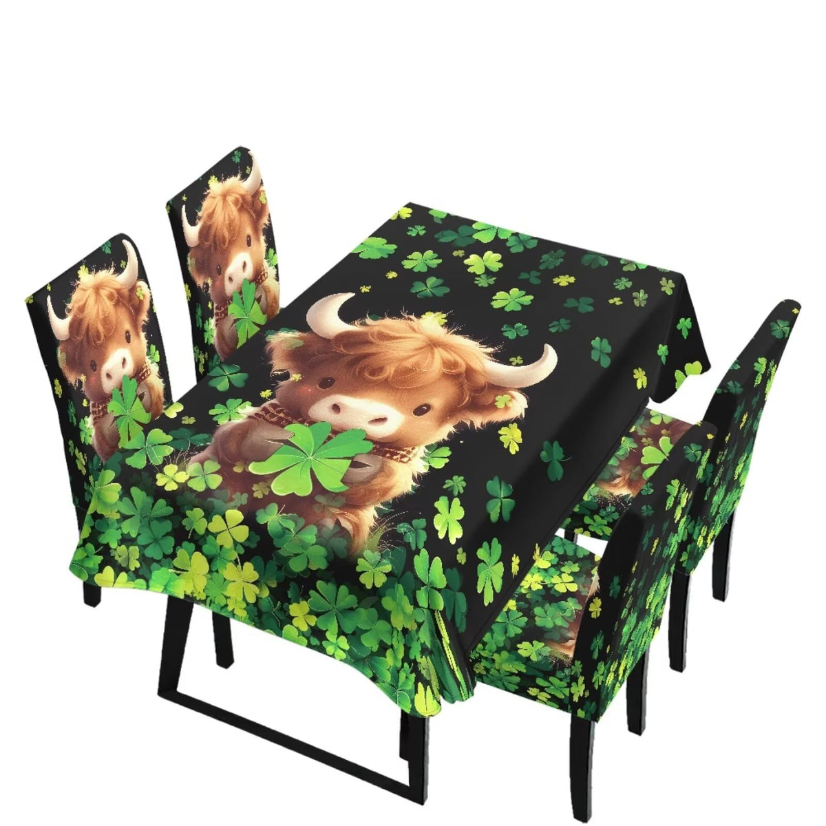 Easter Table Cloth Rectangle Table Set of 7 Include Kitchen Chair Covers and Tablecloths for Dining Room Banquet, Chair Seat Protector Cover, Easter Egg Bunny Floral Print Yellow