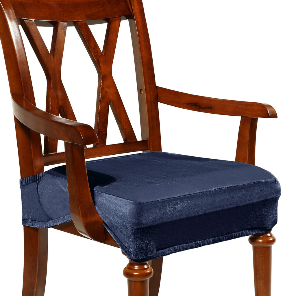 Havawish Extra Wide Dining Chair Seat Covers, Beige White, Velvet, 6 Pcs