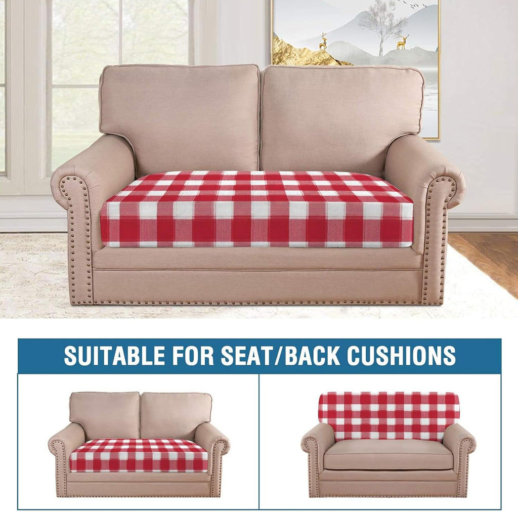 White Red Check Classical Loveseat Covers Couch Covers for 2 Cushion Couch, 1-Piece Stretch Sofa Slipcovers Anti-Slip Washable Furniture Protector for Dogs Pets