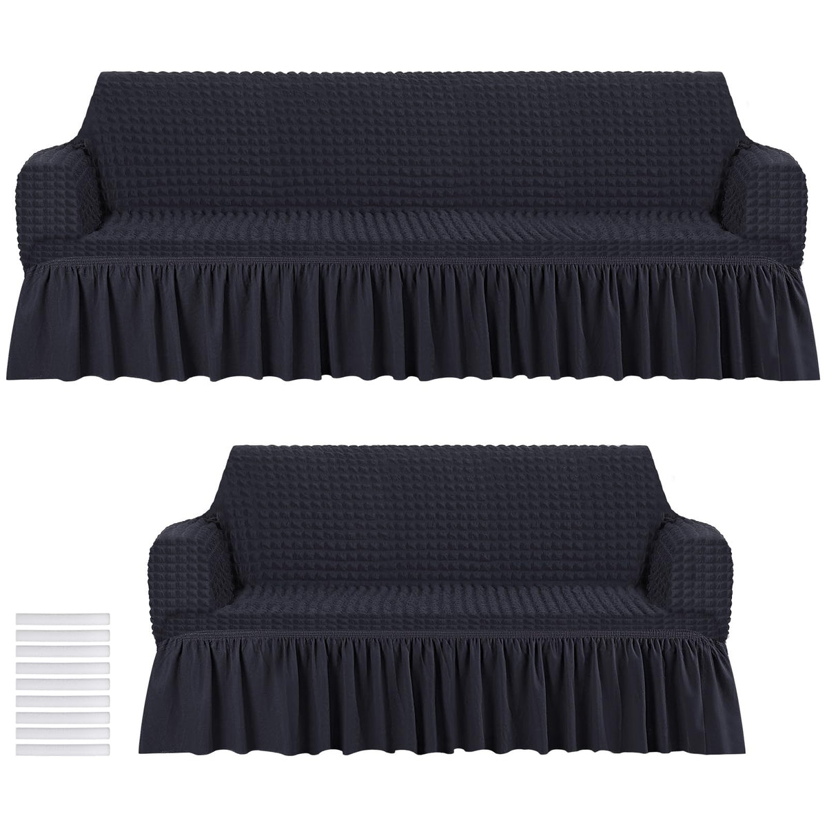 Fanfanwin 2 Pcs Sofa and Loveseat Slipcover Set with Skirt, Navy Blue