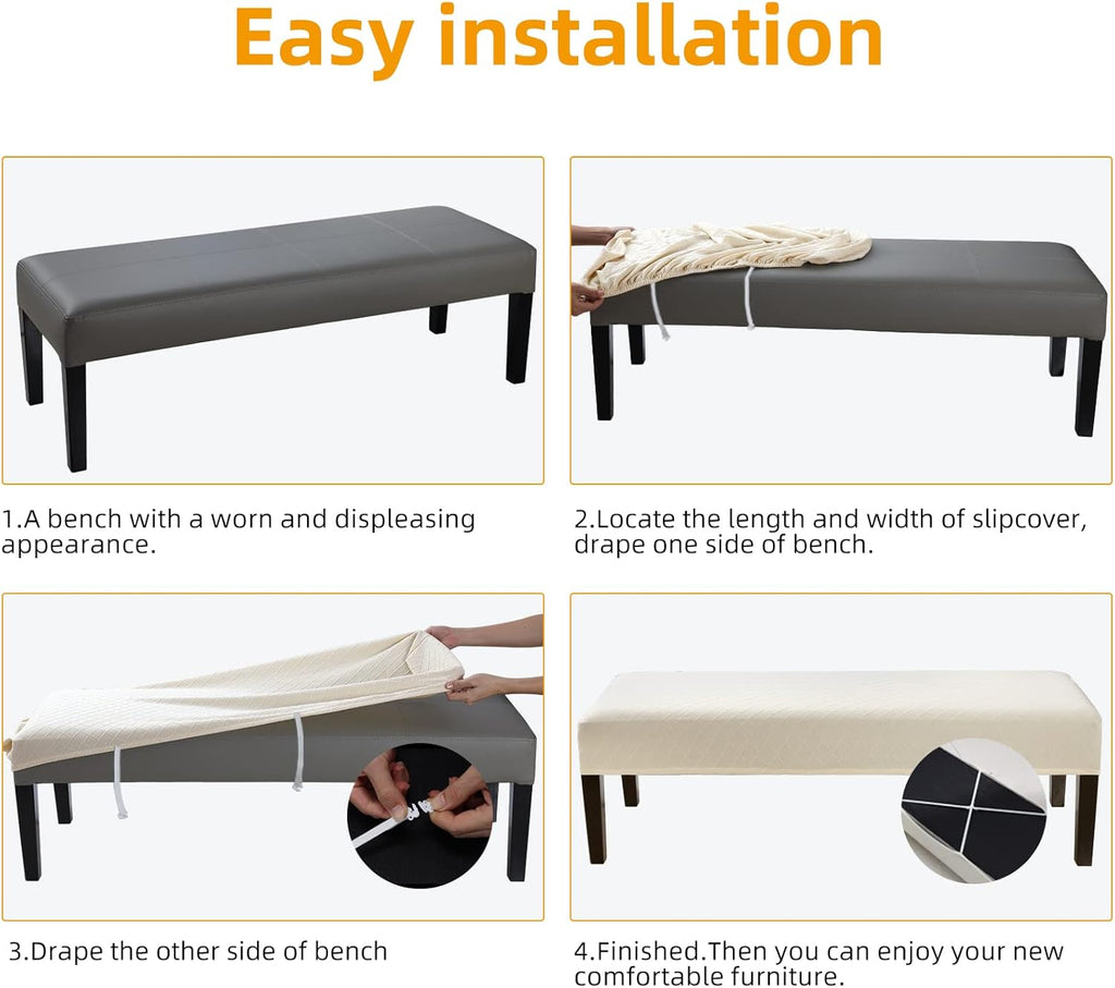 Fuloon Stretch Jacquard Dining Bench Cover - Anti-Dust Removable Bench Slipcover Washable Seat Cushion Protector for Bedroom, Kitchen, Hotel, Banquet (Beige)