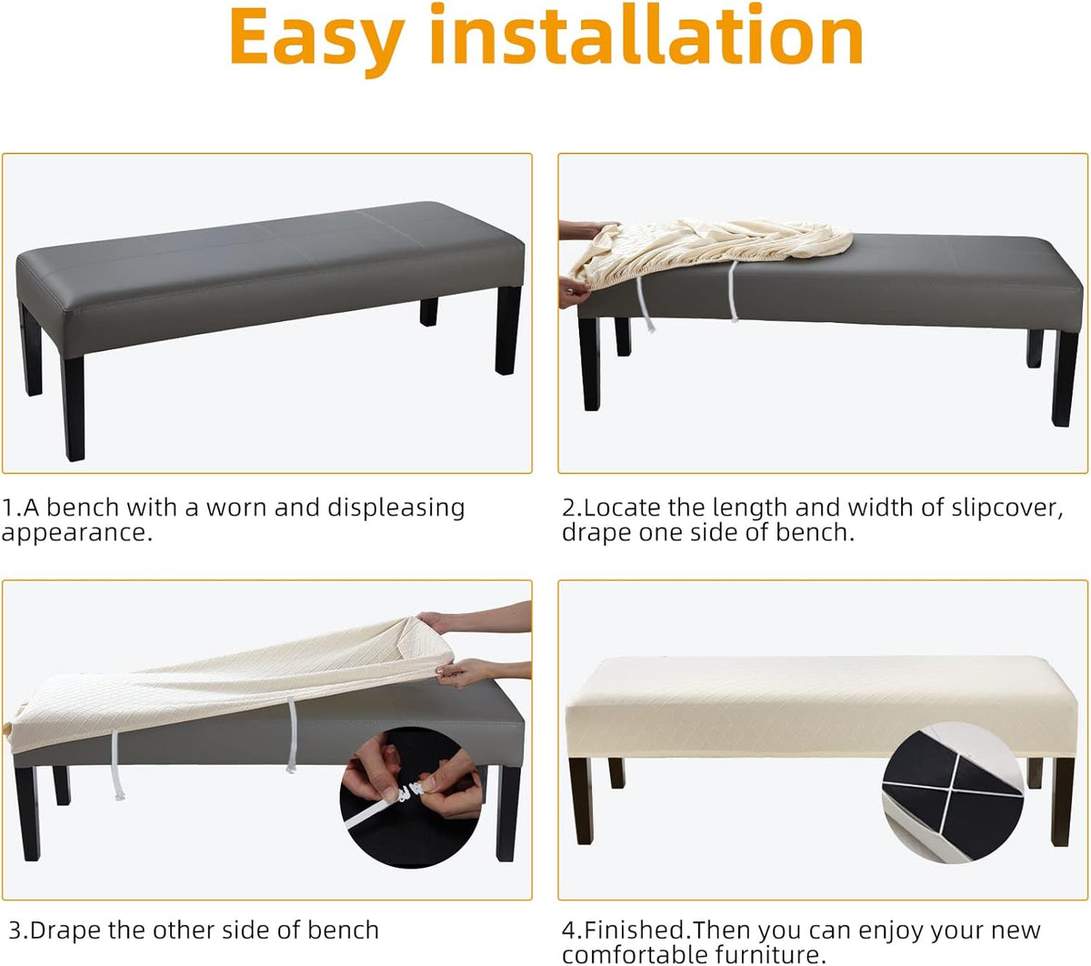 Fuloon Stretch Jacquard Dining Bench Cover - Anti-Dust Removable Bench Slipcover Washable Seat Cushion Protector for Bedroom, Kitchen, Hotel, Banquet (Beige)