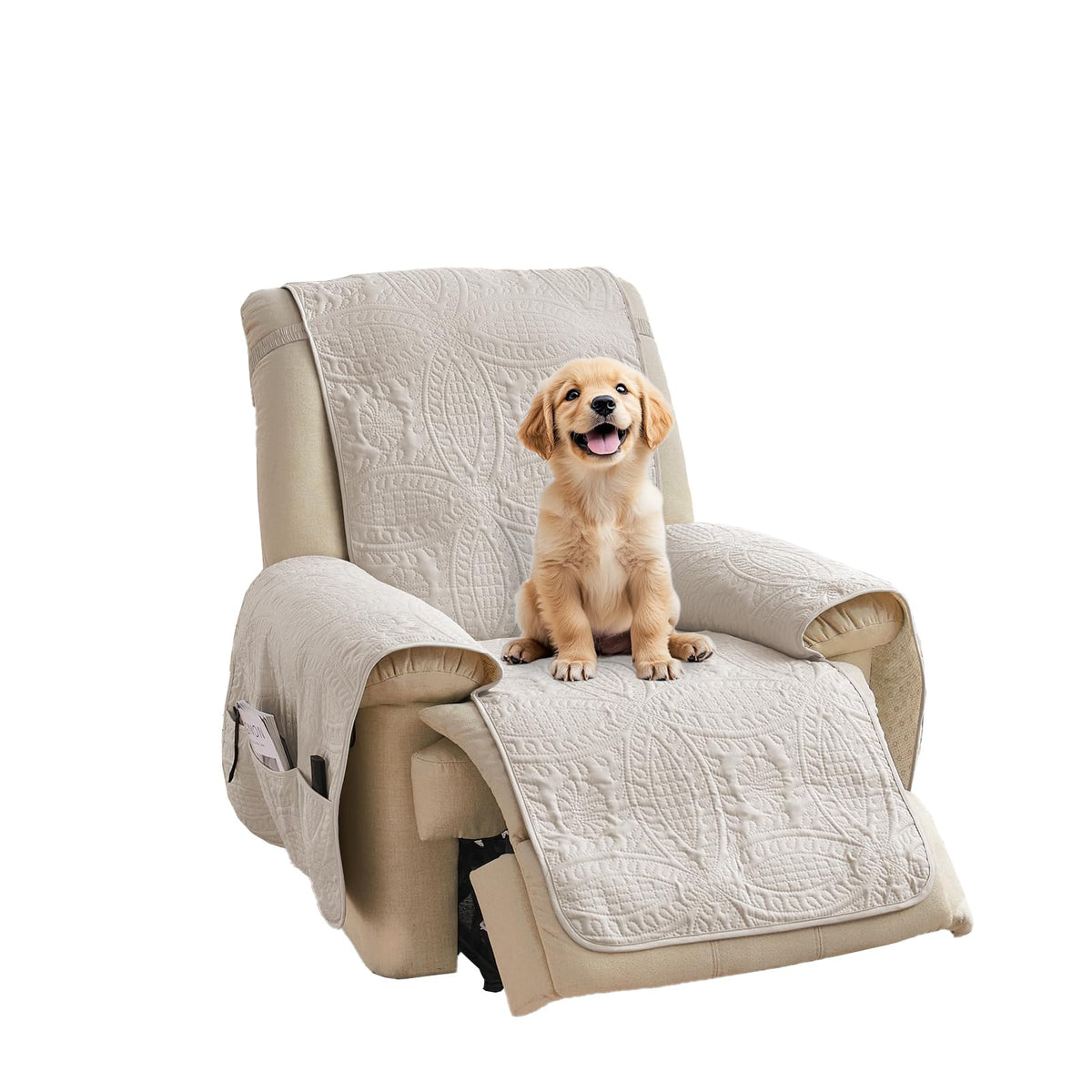 Beige Loveseat Covers for 2 Cushion Couch, Water-Repellent Quilted Covers for Sofa, Machine Washable Love Seat Couch Covers, Pet Friendly Loveseat Slipcovers (Loveseat 48", Beige Cream)