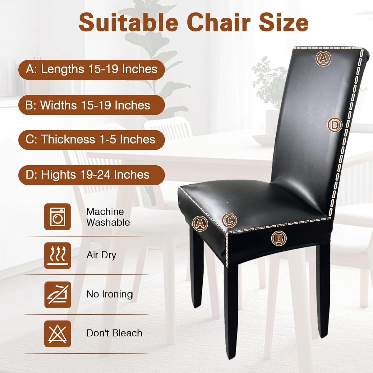 Leather Chair Covers for Dining Chairs Set of 4, Super Stretch Waterproof Kitchen Chair Covers Thickened Washable Dining Chair Slipcovers Black Chair Seat Covers for Dining/Kitchen/Banquet