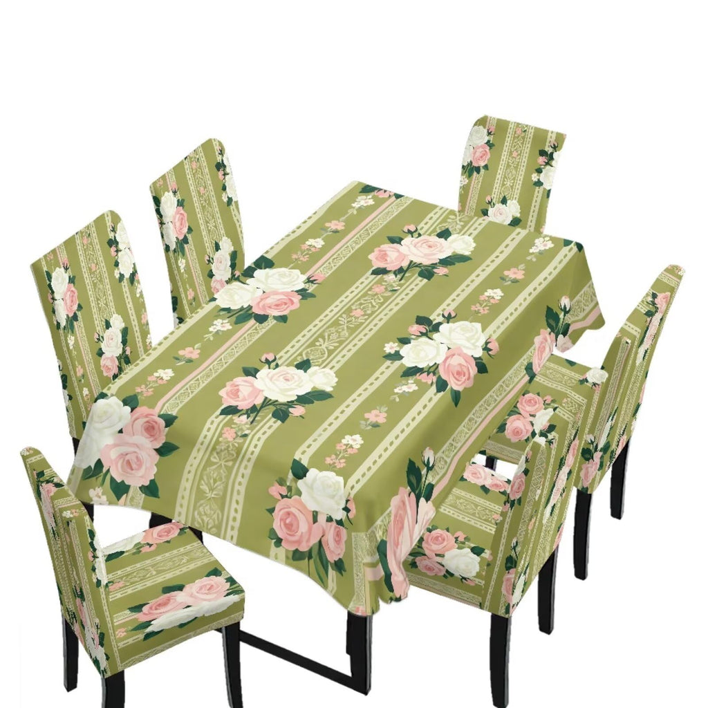 5 Pcs Table Cover Chair Covers Set Coloful Floral Dustproof Kitchen Seat Covers Set of 4 with Table Cover for Home Decor Soft Furniture Protector for Wedding Party Banquet