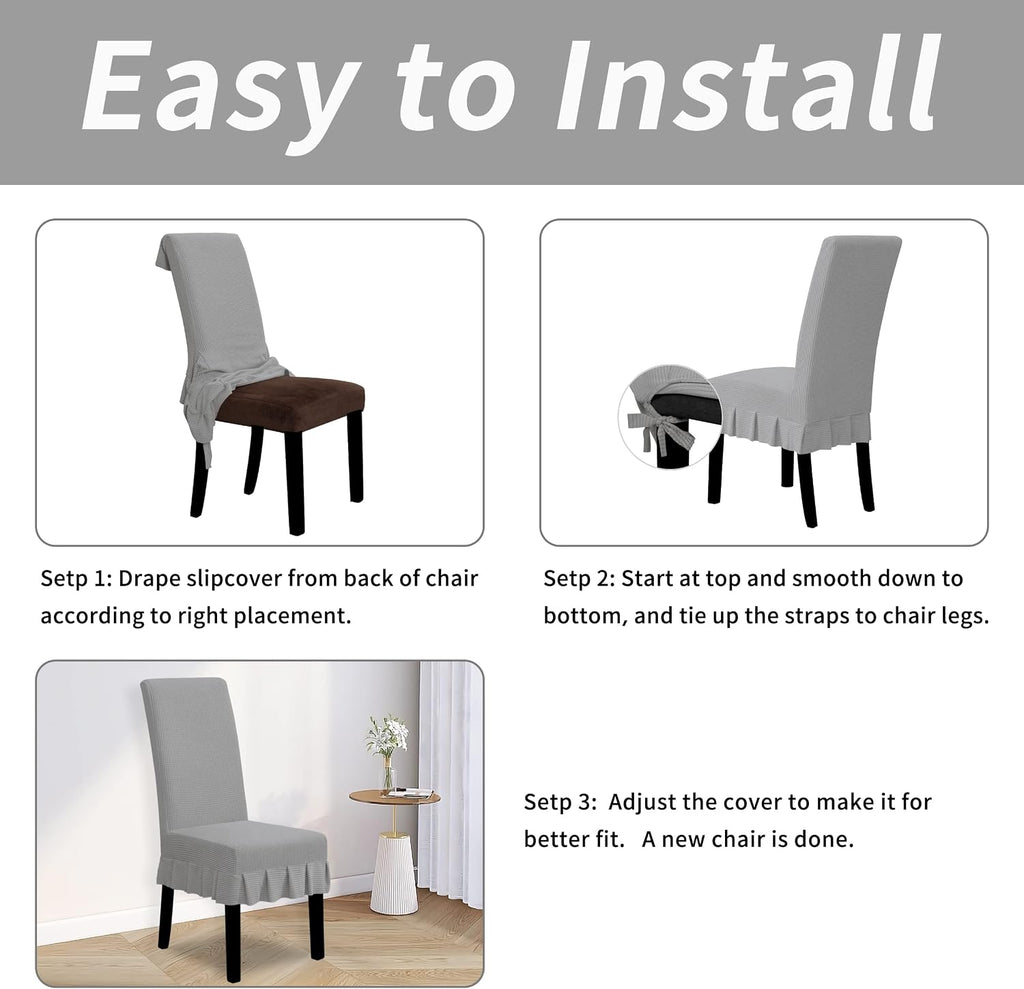 Easy-Going 2 PCS Stretch Dining Room Chair Covers with Skirt, Light Gray