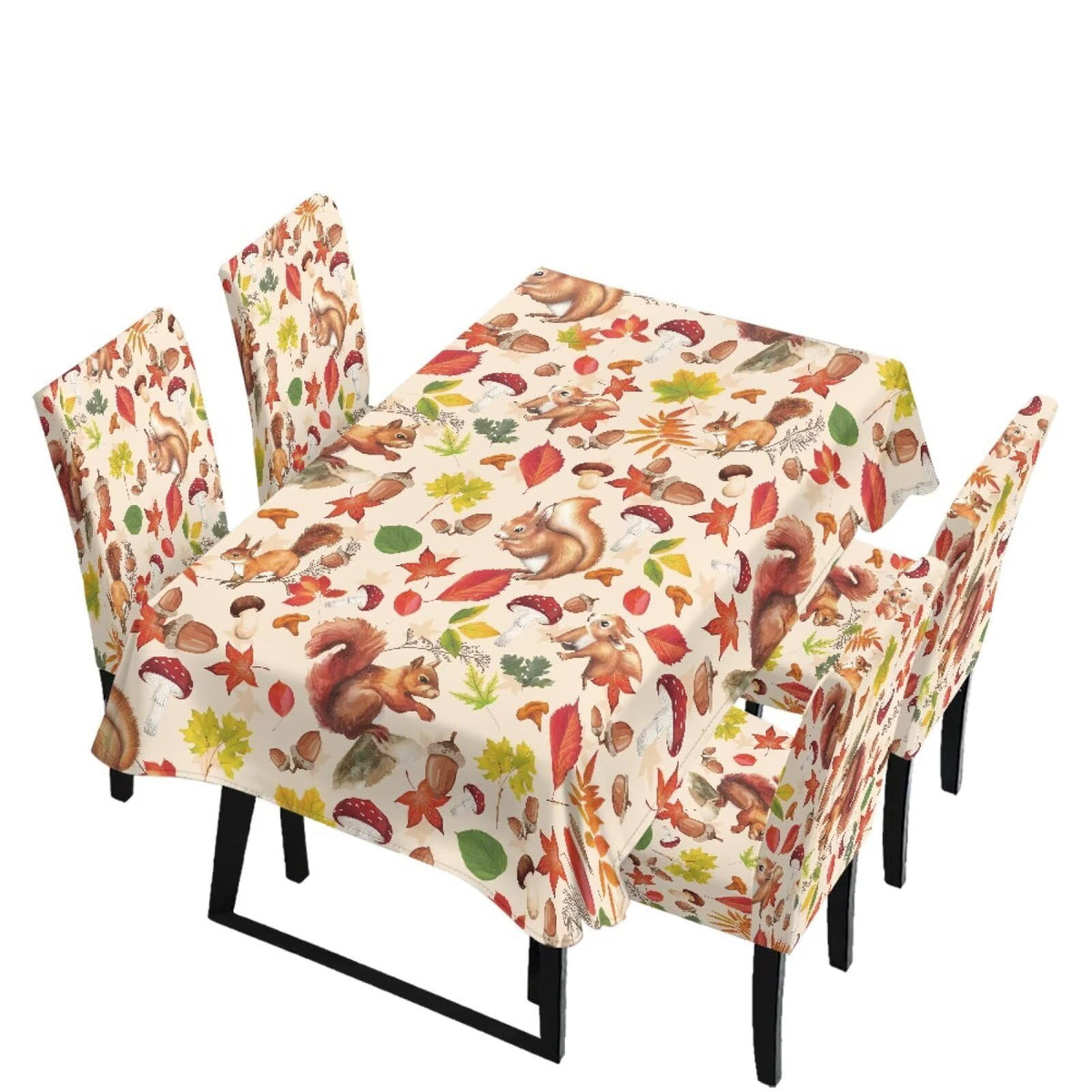 Fitted Tablecloth with Chair Covers Set,Christmas Candle Washable Dining Room Chair Covers Set of 4/6 with Farmhouse Table Cover for Home Hotel Restaurant, 5pcs/7pcs