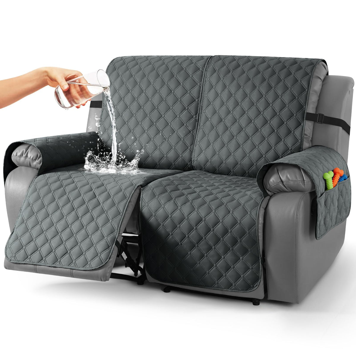 TAOCOCO 100% Waterproof Loveseat Recliner Covers Reversible, Charcoal Gray