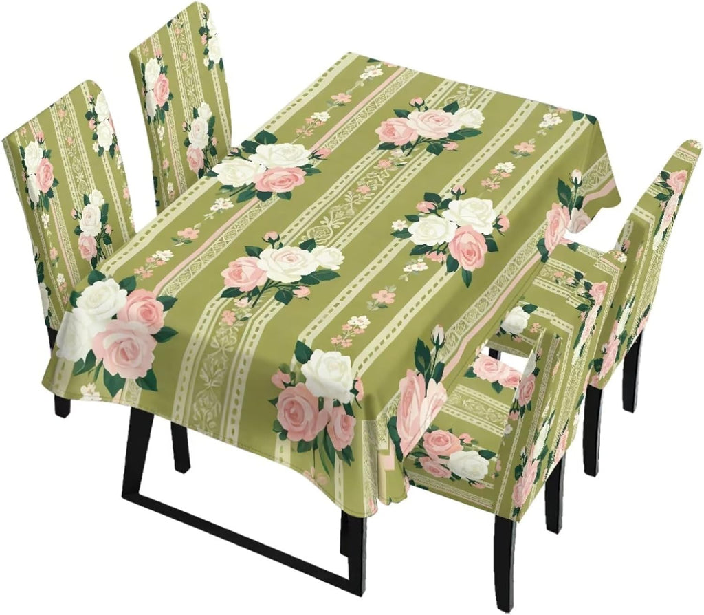 5 Pack Dining Table Cloth Rectangle 4 Seater Includes Kitchen Chair Covers, Stretch Seat Covers for Dining Chairs Anti-dust Washable Table Protector, Tribe Aztec Geometry Print