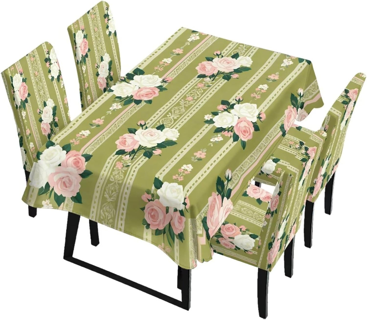 5 Pack Dining Table Cloth Rectangle 4 Seater Includes Kitchen Chair Covers, Stretch Seat Covers for Dining Chairs Anti-dust Washable Table Protector, Tribe Aztec Geometry Print