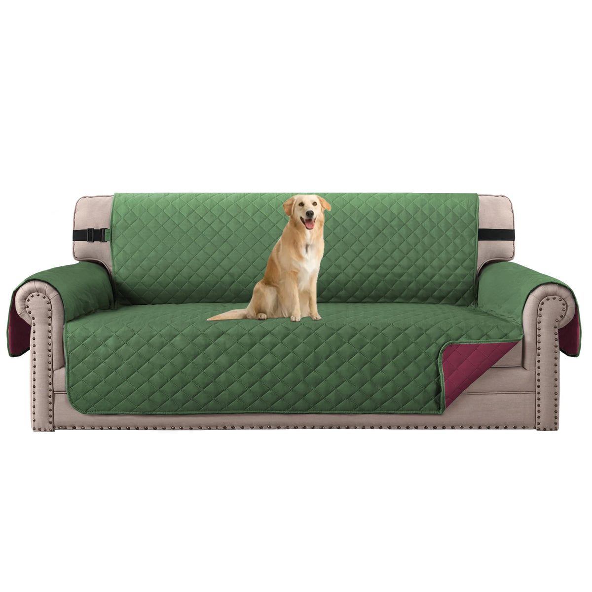 H.VERSAILTEX Reversible Couch Cover for 2 Cushion Couch Water Resistant Loveseat Washable Furniture Cover with Non-Slip Elastic Strap for Dogs, Pets, Kids(Oversized Loveseat, Charcoal Grey)