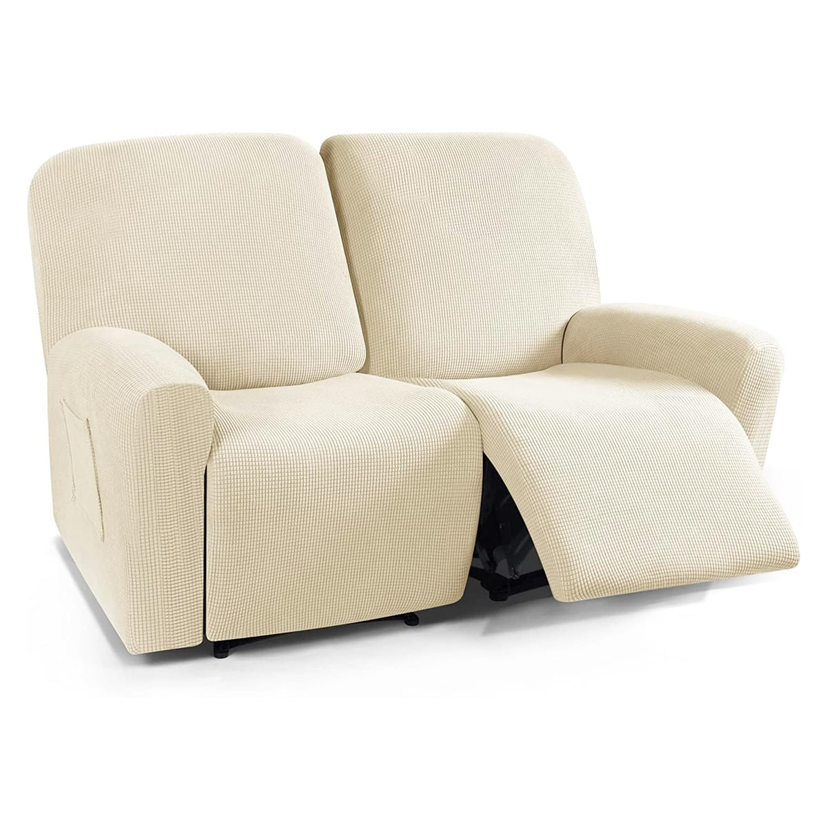 CONRUSER Stretch Recliner Loveseat Cover, 6 Pieces Recliner Slipcovers Soft Couch Cover for 2 Seater Non-Slip Furniture Protector with Pocket (Yellow)