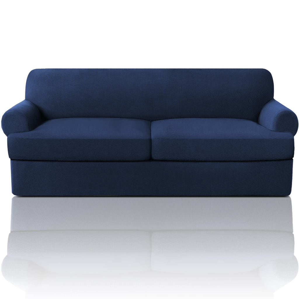 PrinceDeco T Cushion Loveseat Slipcover - 3 Pieces Sofa Cover for 2 Cushion Couch with 2 Individual T Shape Seat Covers Width Up to 76 Inch - Stretch, Machine Washable, Porcelain
