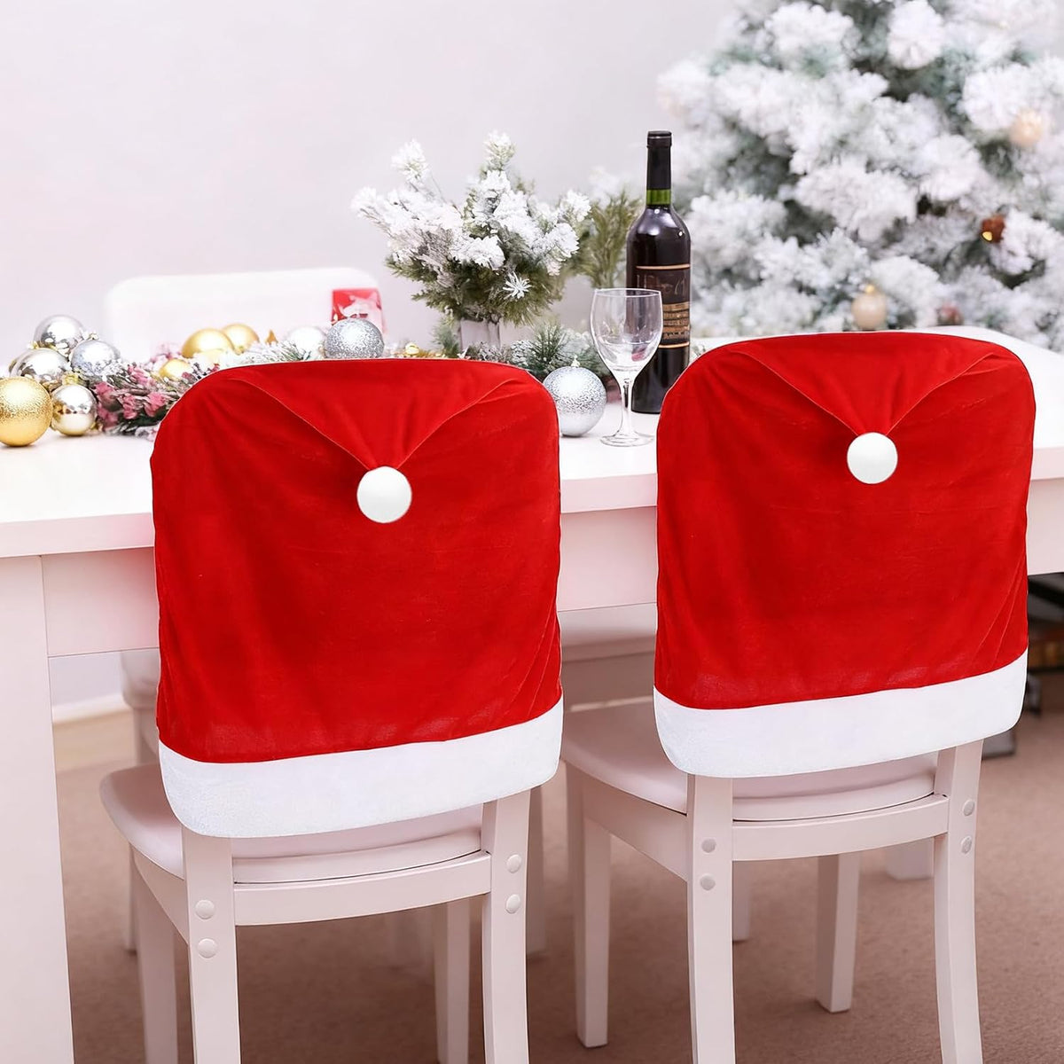 Set of 4 Kitchen Christmas Chair Covers for Dining Chairs Decoración, Stretchable Elastic Slipcovers, Festive Christmas Kitchen Decorations Indoor, Home Holiday Navidad Décor.