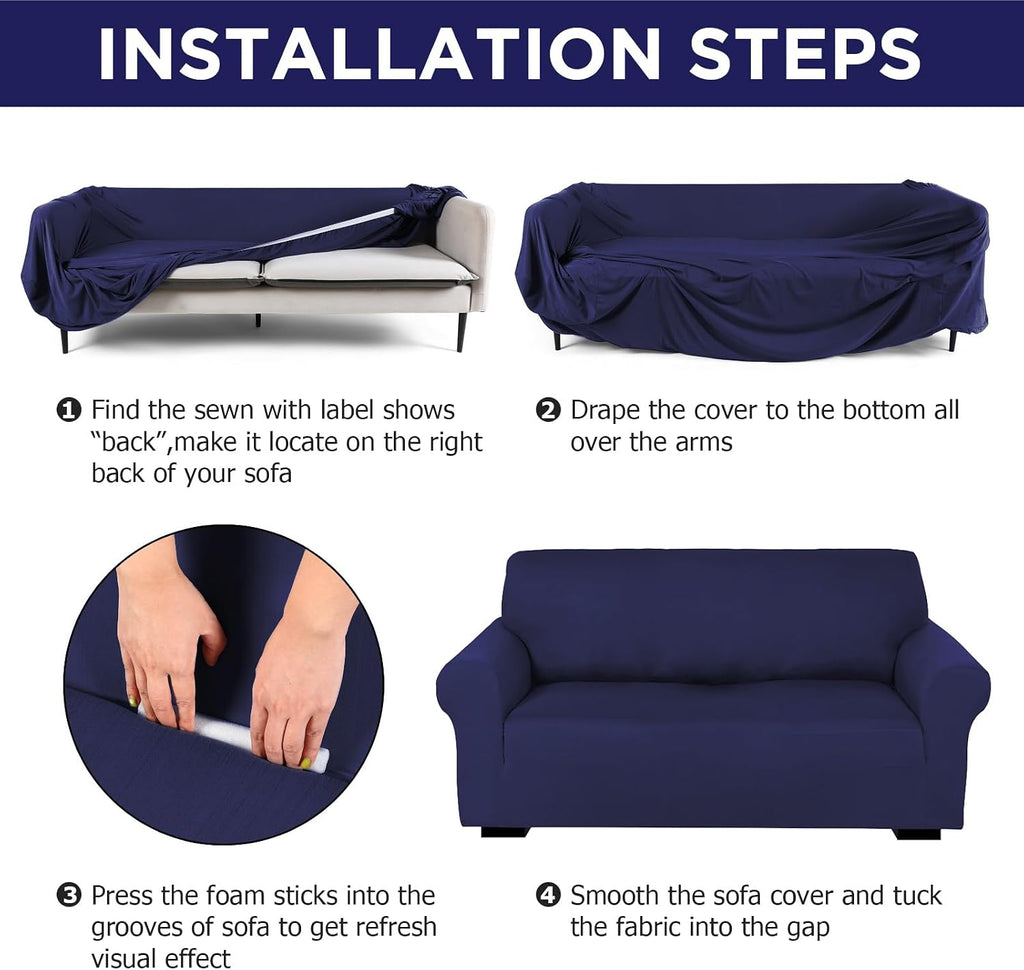 Peryiter 2 Pcs Couch and Loveseat Sofa Covers,Navy Blue,Milk Silk