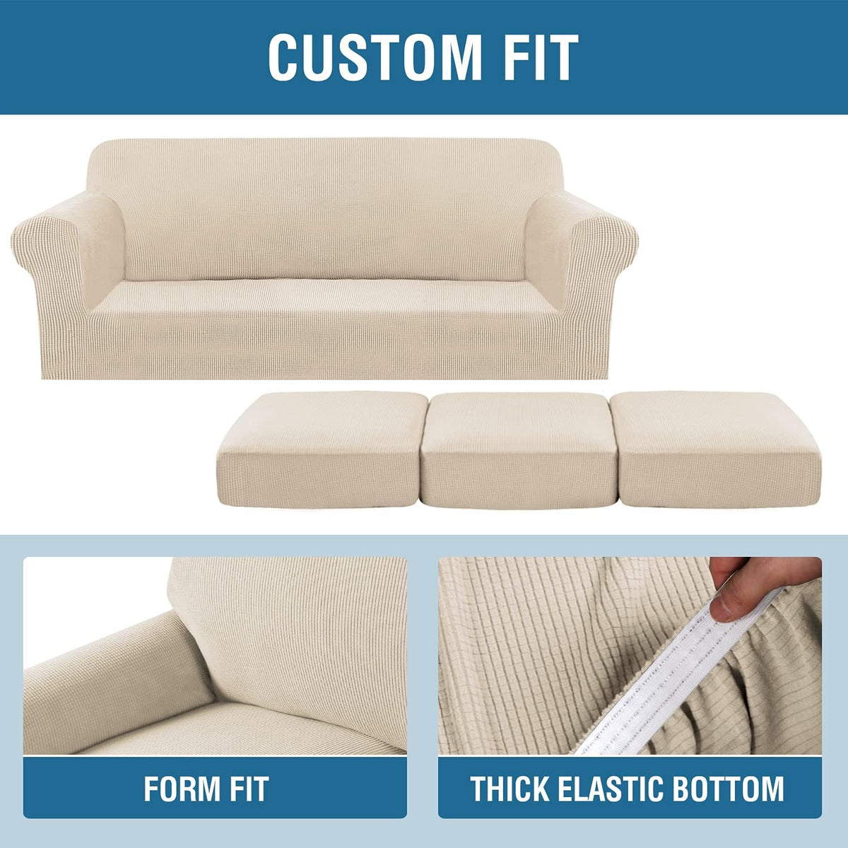 H.VERSAILTEX Stretch Sofa Covers for 3 Cushion Bundle 2 Cushion Loveseat Sofa Cover, Natrual