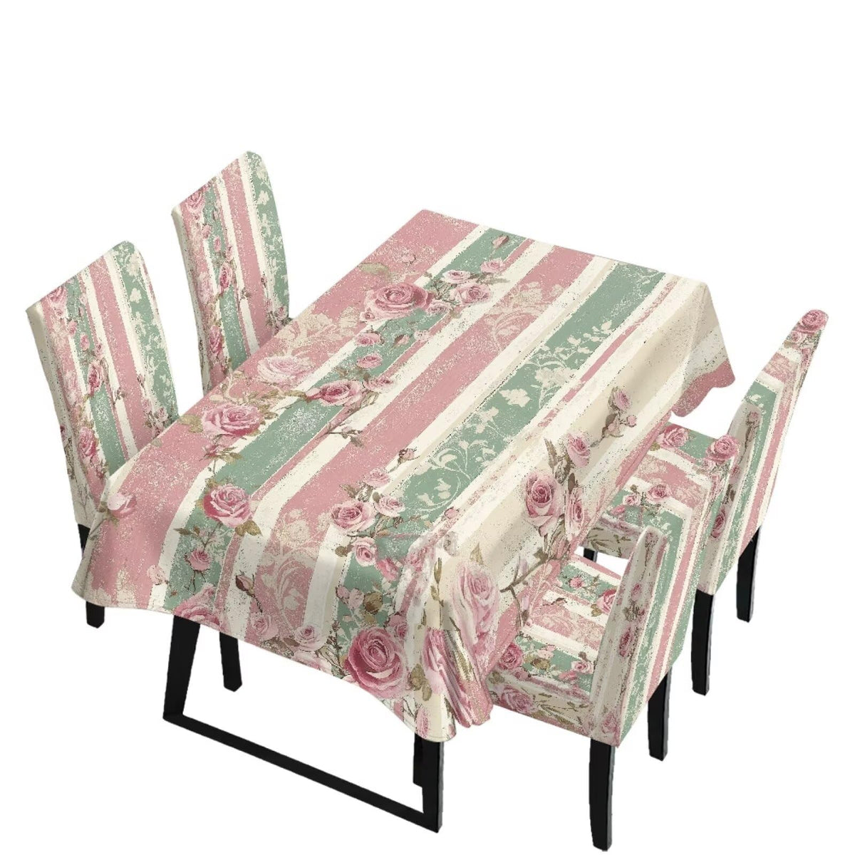 Blue Floral Rectangular Table Cloth & Dining Chair Covers Set of 5, Stain Resistant Wipeable Chair Protectors for Farmhouse Rustic Home Kitchen Party Decor