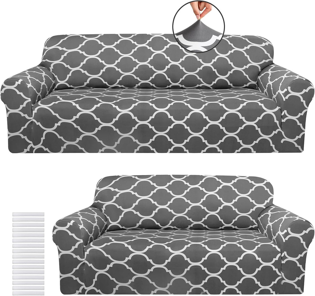 Peryiter 2 Pcs Dark Gray Couch and Loveseat Sofa Covers,2 Size