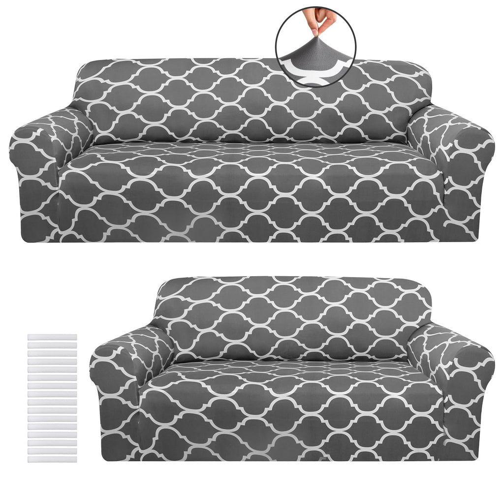 Peryiter 2 Pcs Dark Gray Couch and Loveseat Sofa Covers,2 Size