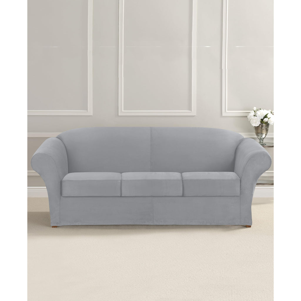 SureFit Home Décor Soft Suede Box Cushion Loveseat One Piece Slipcover, Relaxed Fit, Polyester, Machine Washable, Chocolate Color
